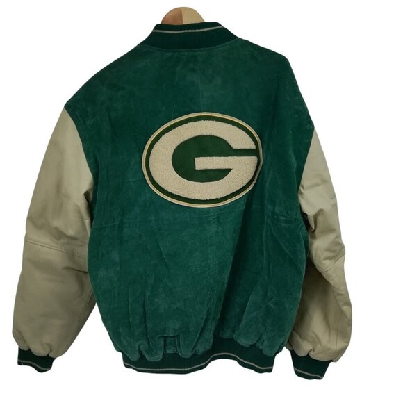 Vintage Green Bay Packers Logo Athletic Suede Leather Bomber Jacket Size XL NFL - Picture 9 of 15